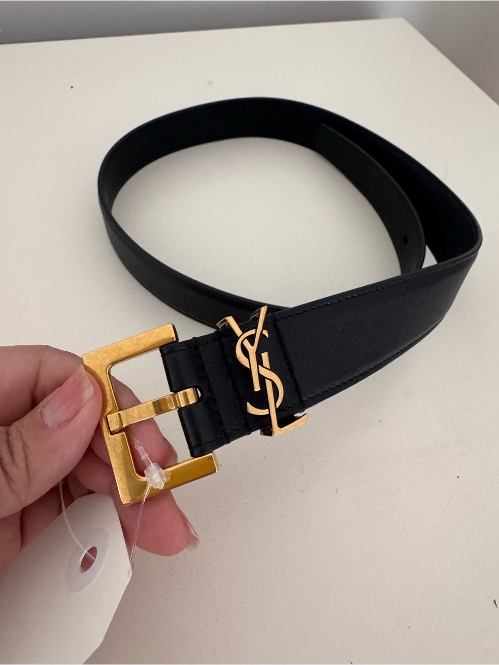 Saint Laurent Black Leather Belt with Gold YSL Logo Buckle